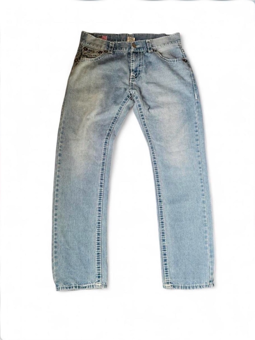 True Religion Joey Super T Jeans Light Wash Flare Y2K Mens 36x31 USA Made Unisex
